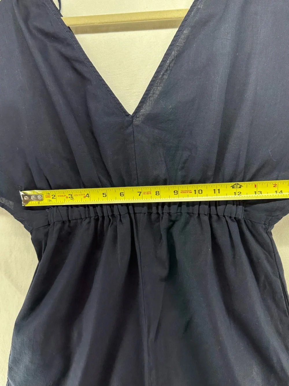 Zara Navy Blue Linen Jumpsuit S Wide Leg V-Neck Tie Back Short Sleeve‎ Rustic